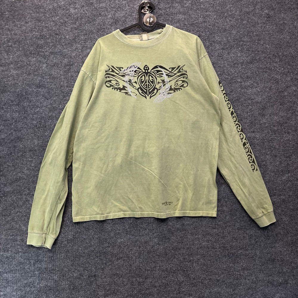 Crazy‎ Shirts Hemp Dyed T-Shirt Men's Green Long Sleeve Tribal Turtle - Medium